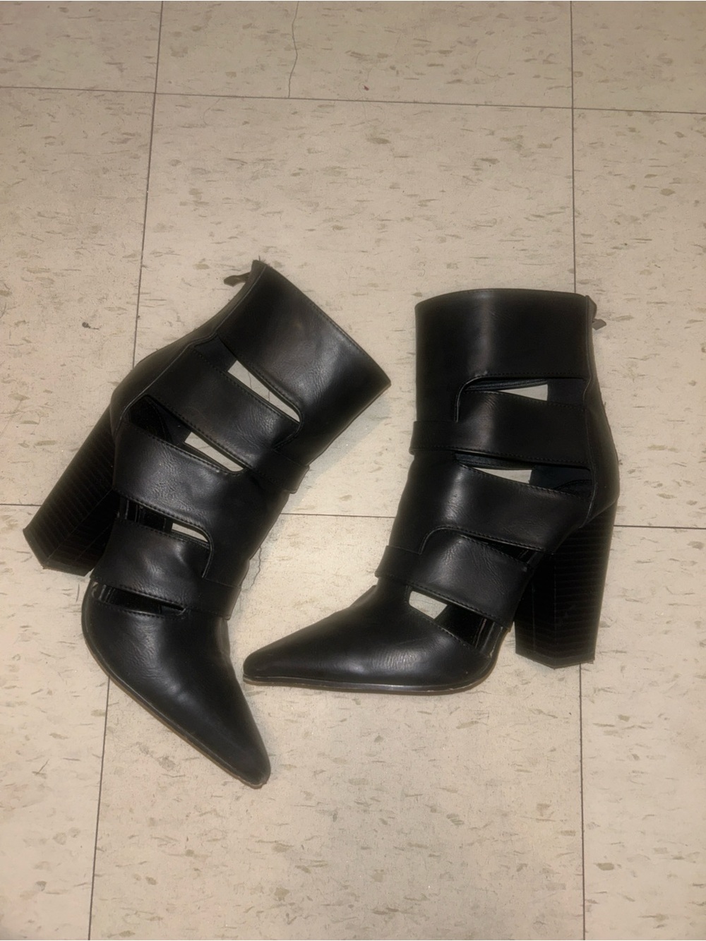 Black Pointed-Toe Block Heel Ankle Boots